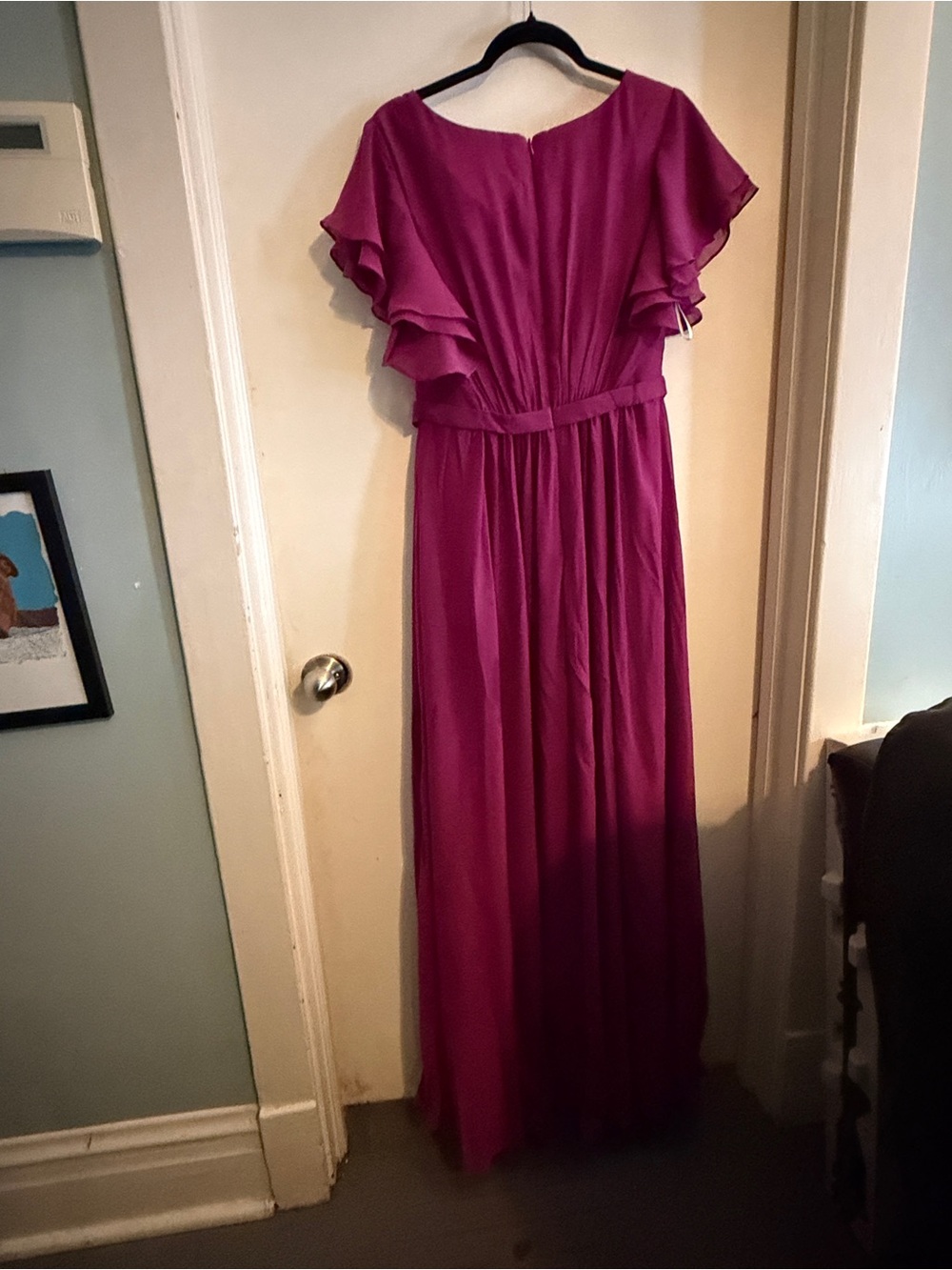JJs House Fuchsia Flutter Sleeve Maxi Dress
